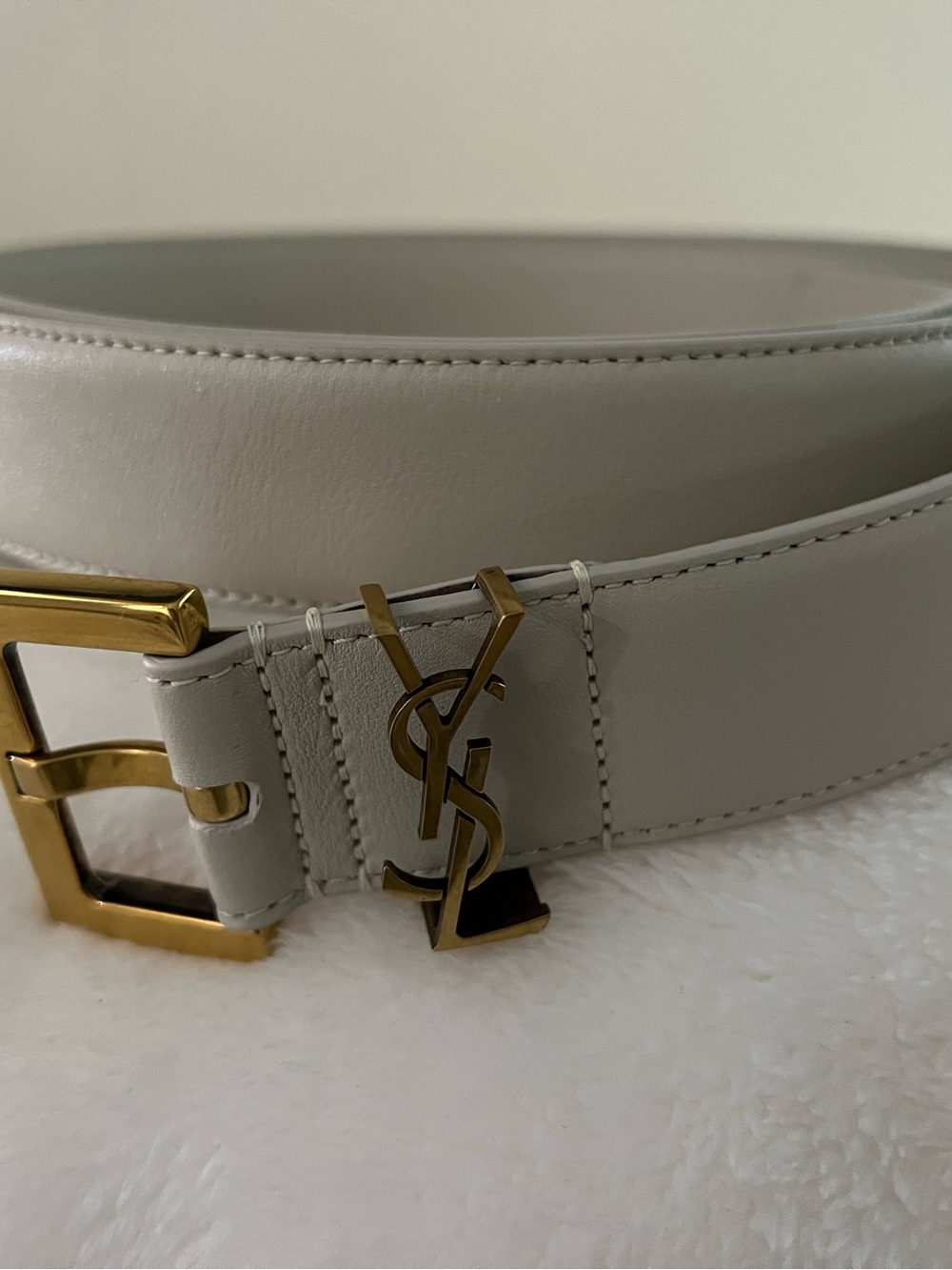 Saint Laurent Off White Leather Belt with Gold YSL Hardware - L/XL - Picture 6 of 6